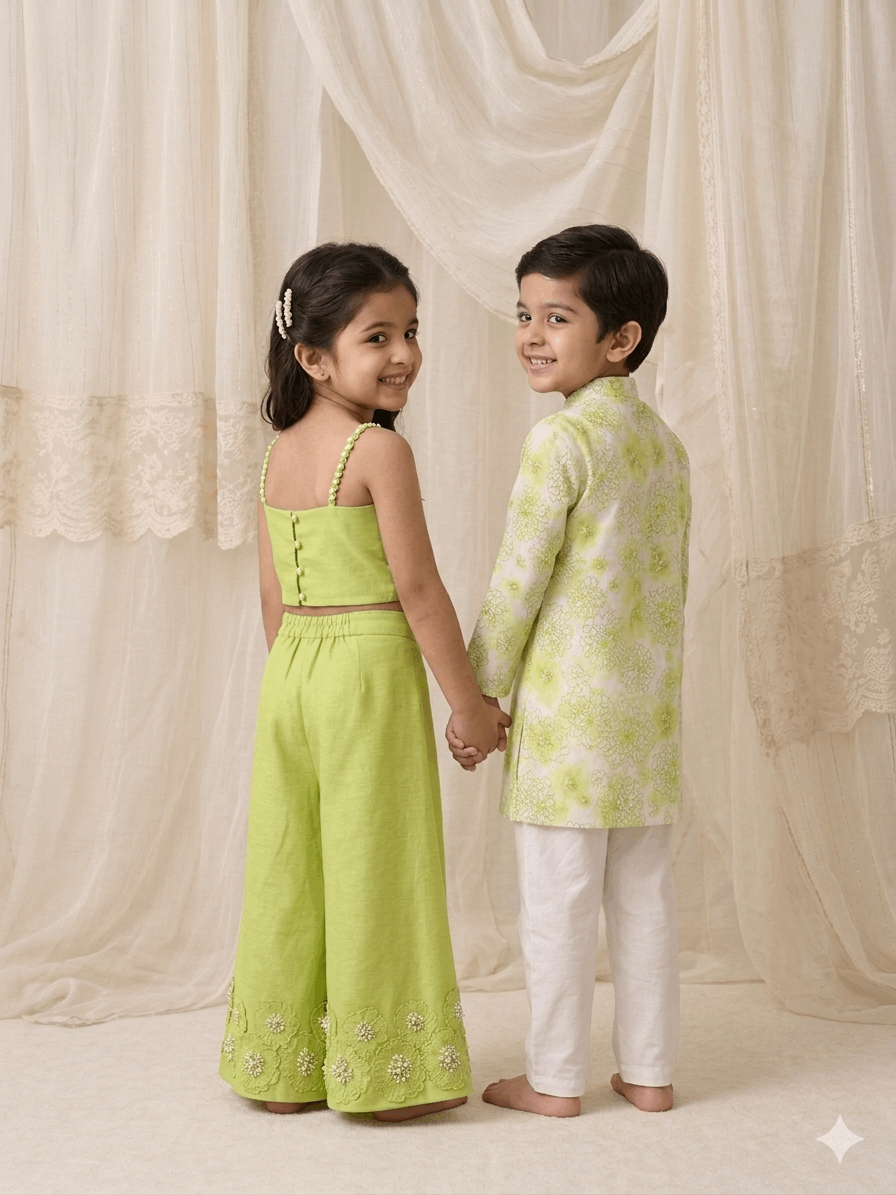 Lime printed Kurta Set for infant boys