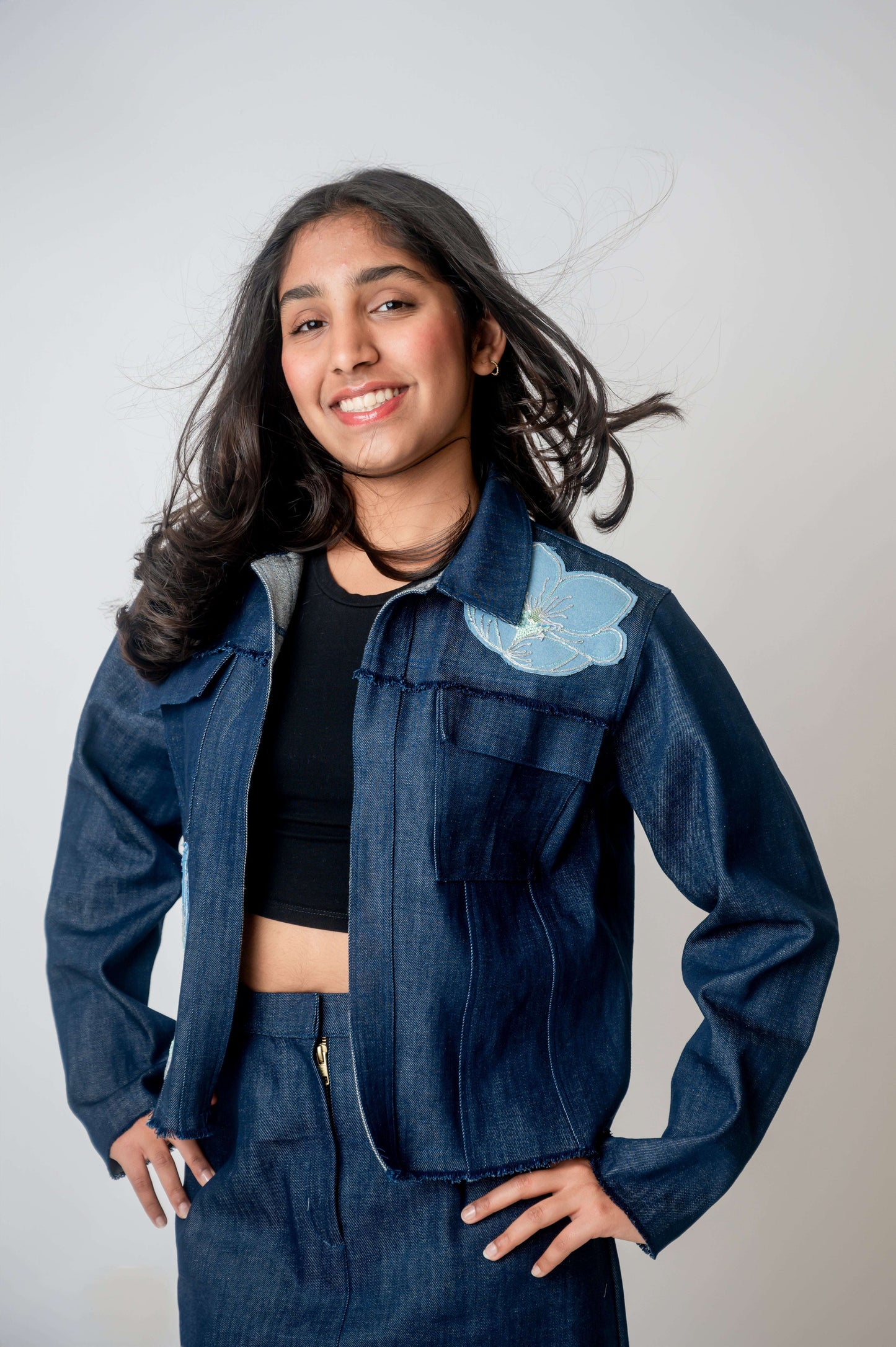 Abstract flower oversize Denim Jacket-5
