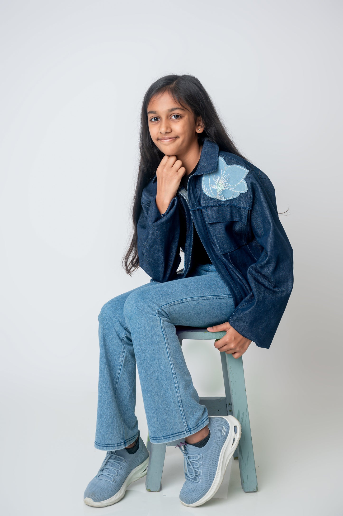 Abstract flower oversize Denim Jacket-2