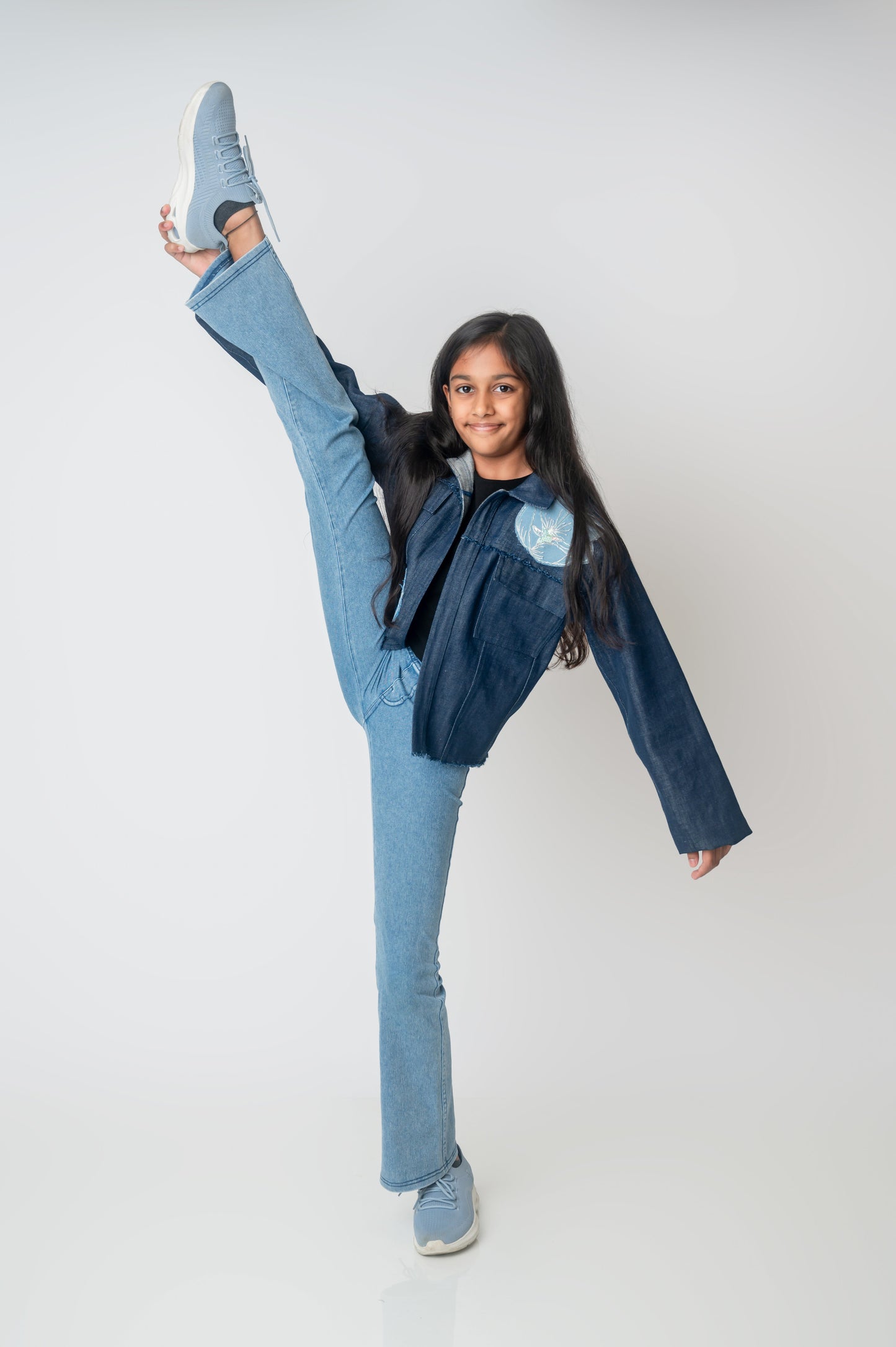 Abstract flower oversize Denim Jacket-3
