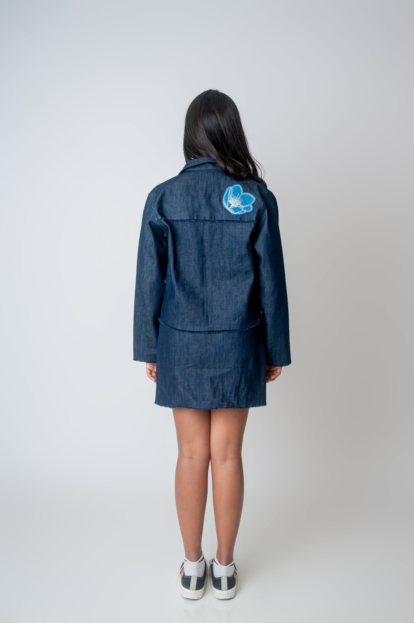 Abstract flower oversize Denim Jacket-4