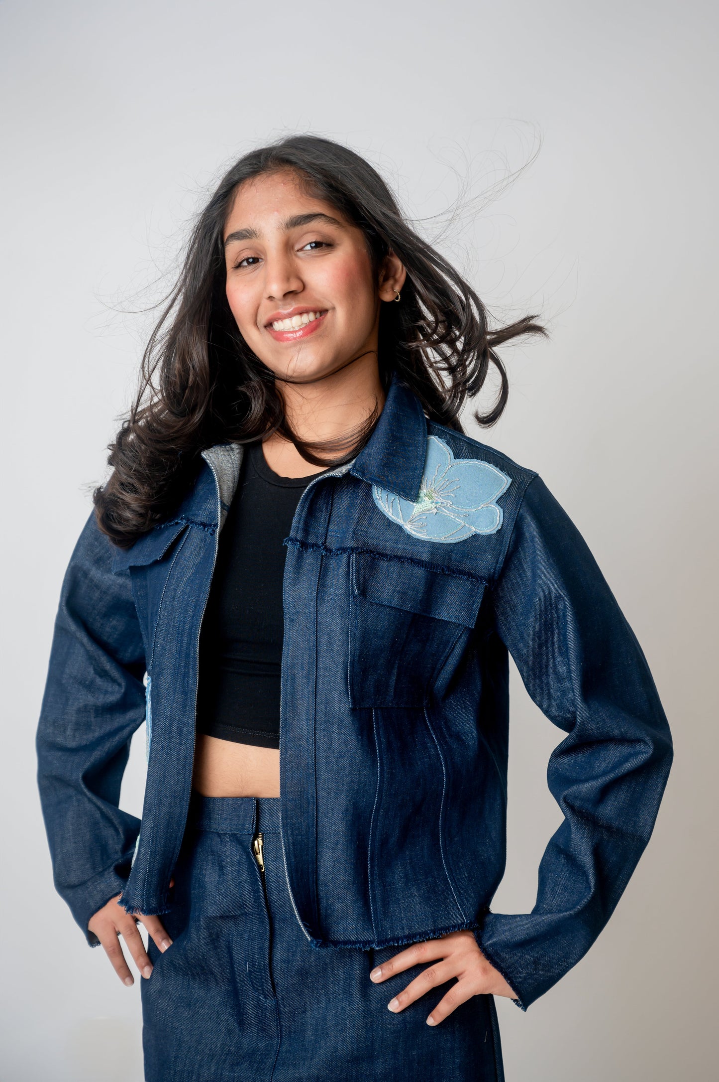 Abstract flower oversize Denim Jacket-5