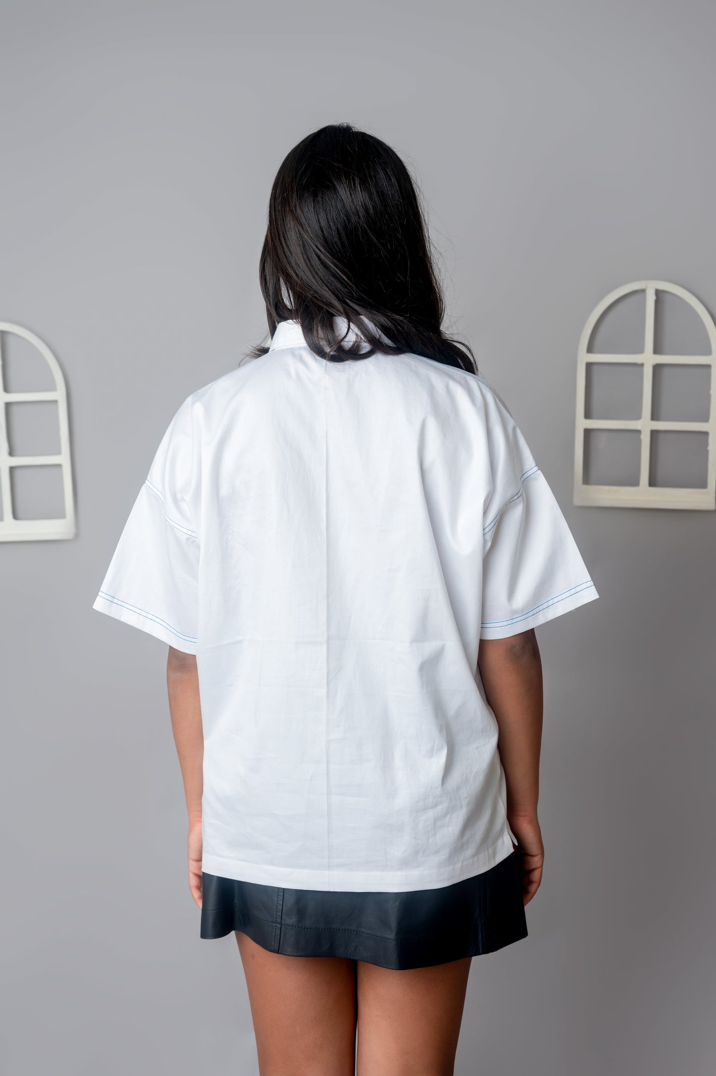 Abstract Flower poplin oversize shirt-4