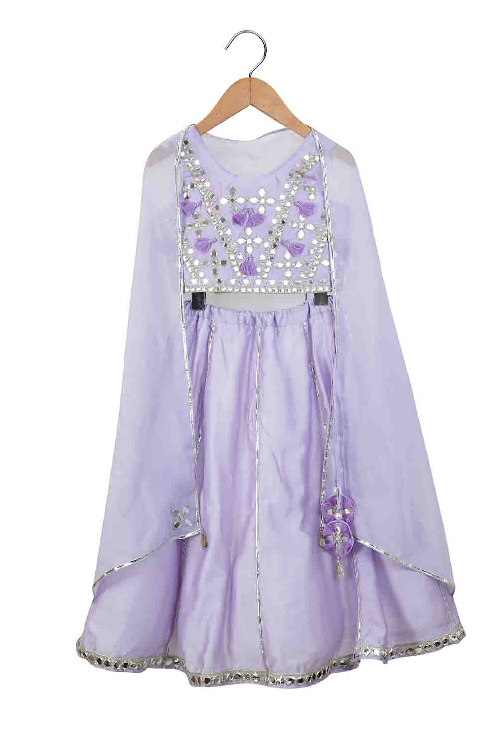 Lilac Mirror embroidery lehnga with dupatta for infant girls