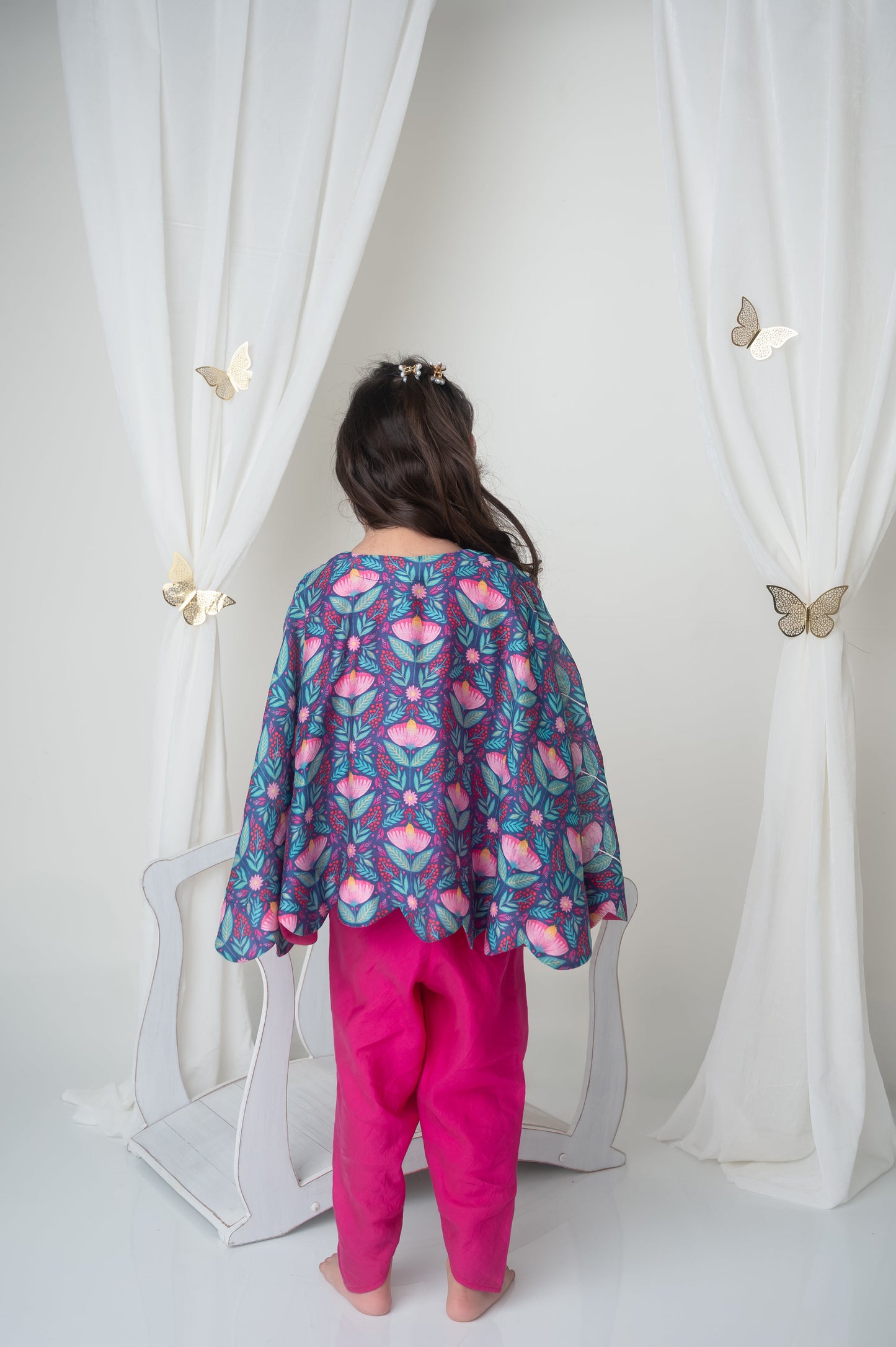 Floral printed cape and dhoti set for infant girls