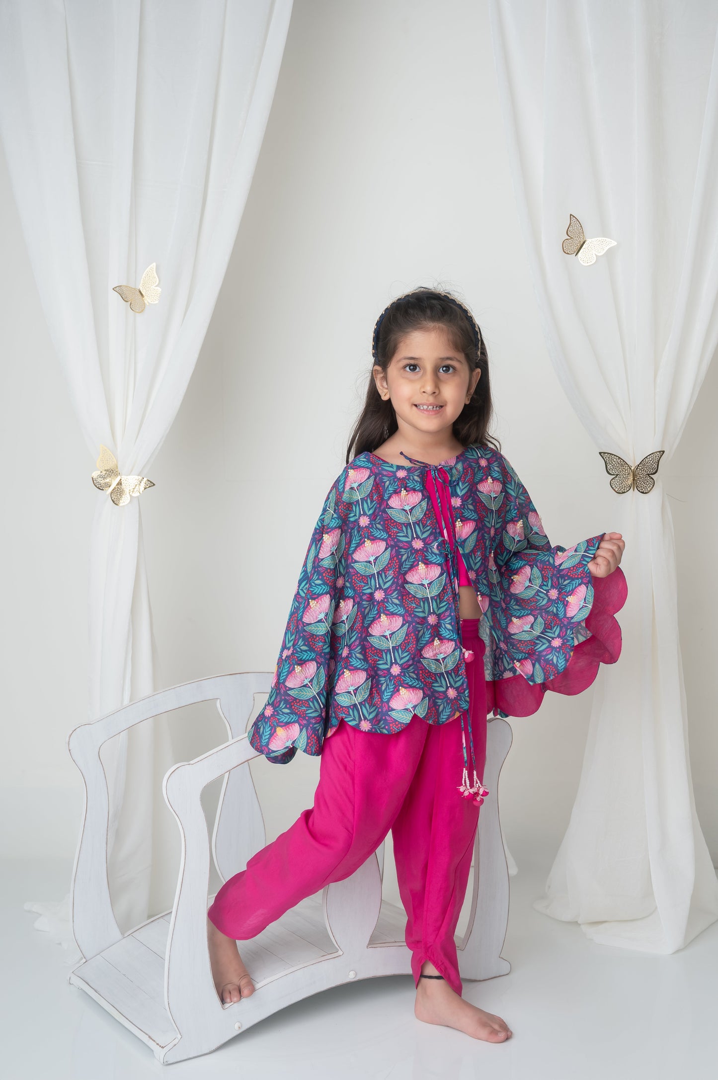 Floral printed cape and dhoti set