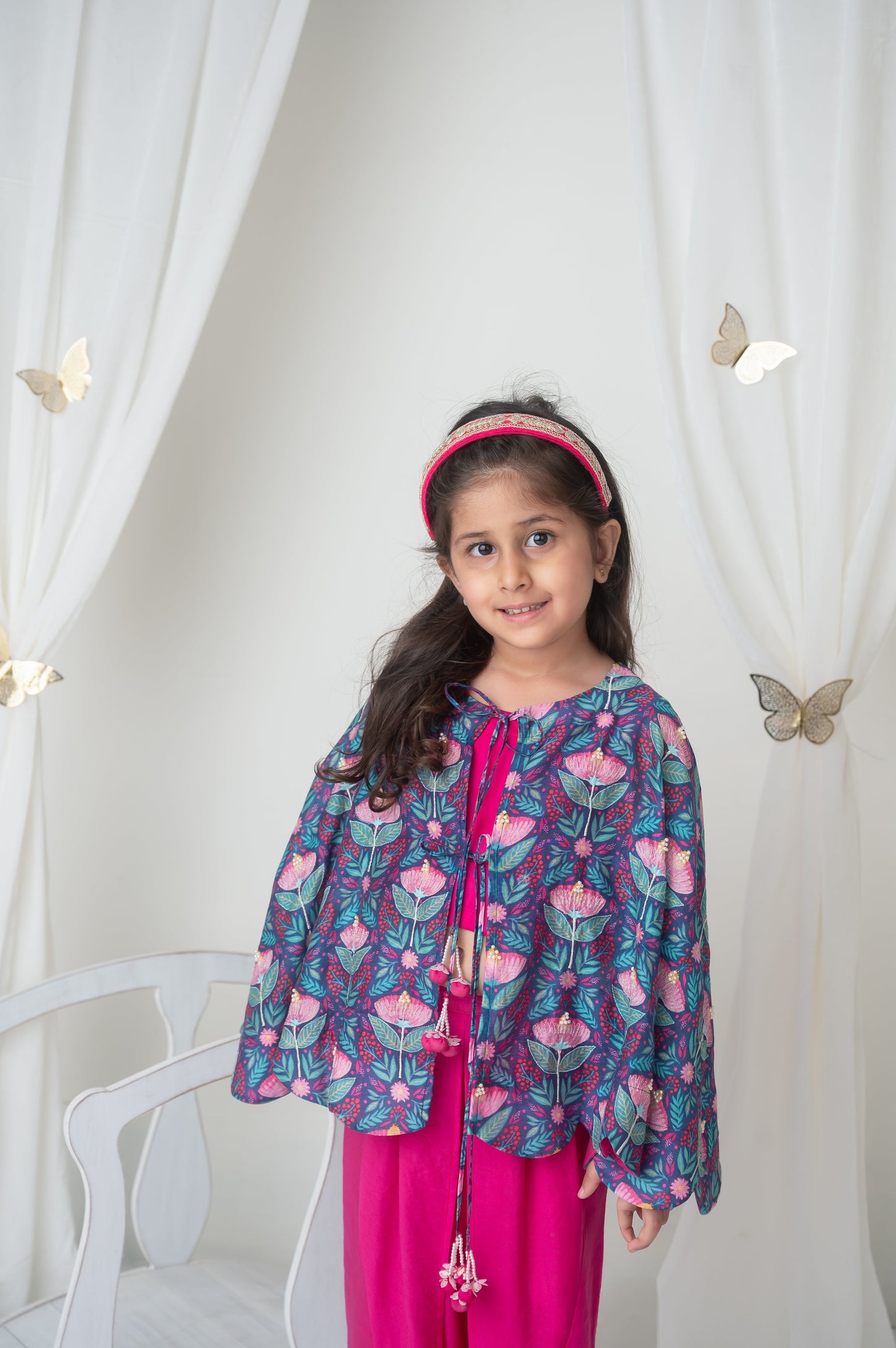 Floral printed cape and dhoti set