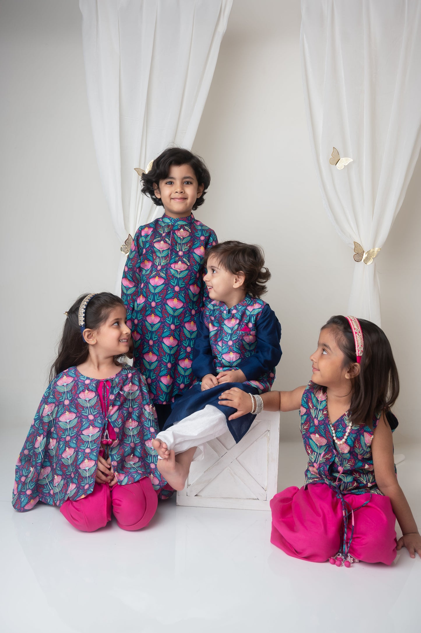 Floral printed bandhgala and kurta set for infant boys
