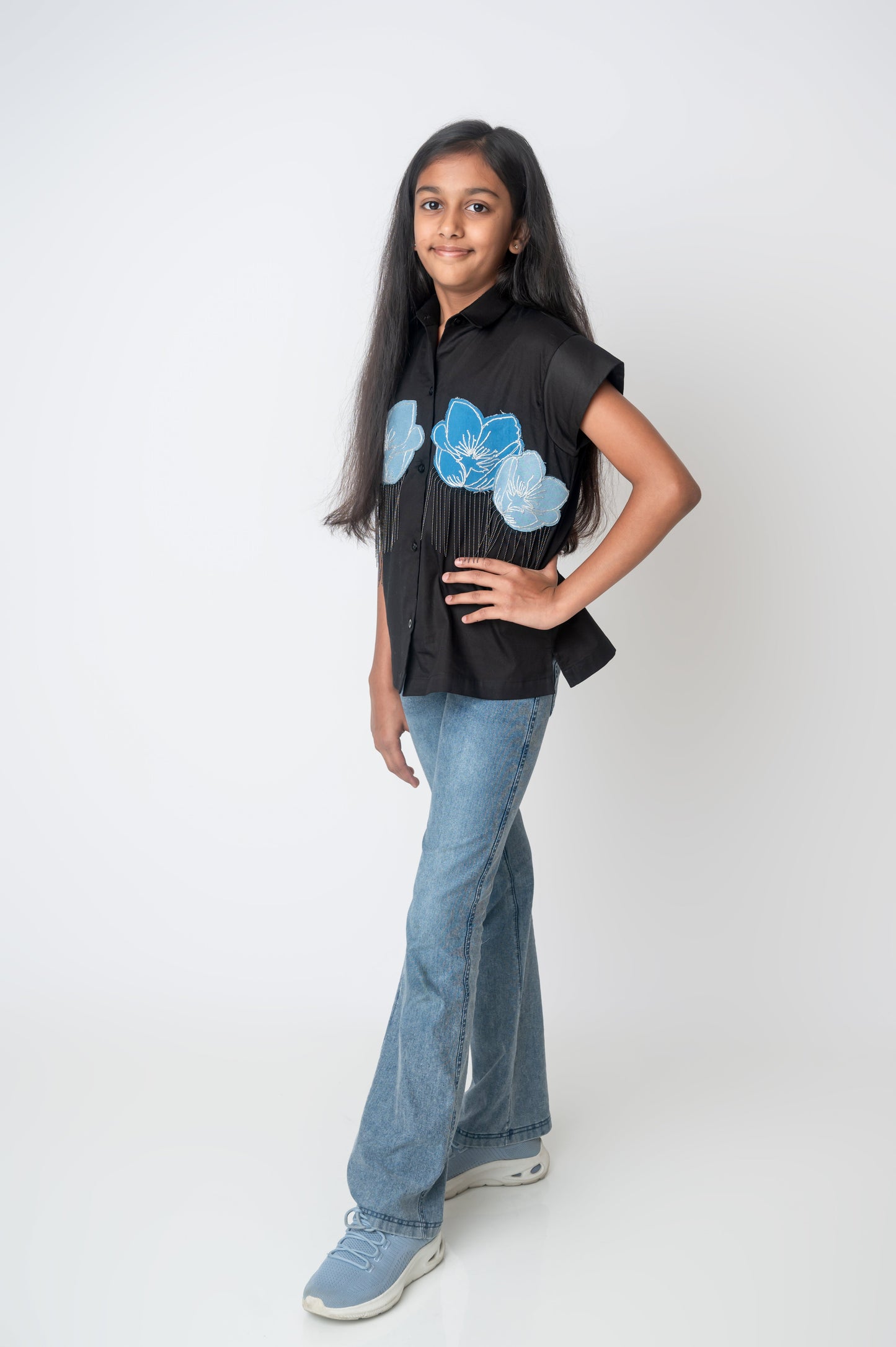 Fringe flower poplin oversize shirt-3