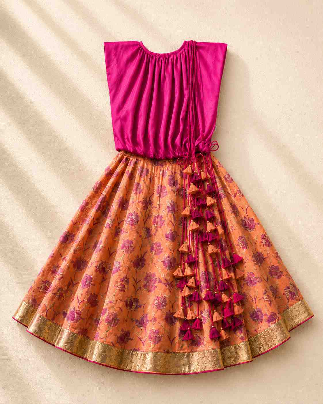 Fuchia Tasseled lehenga set for girls