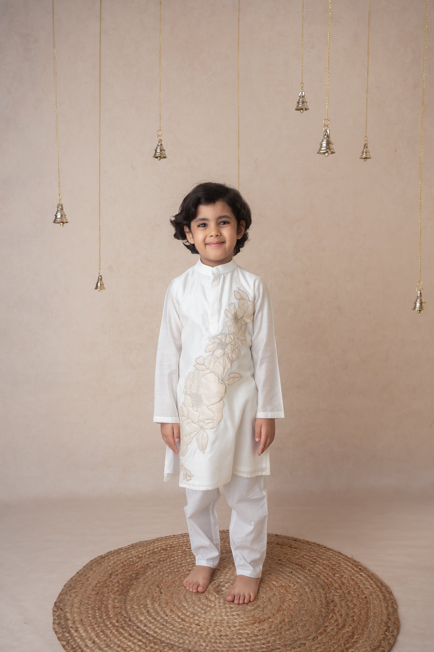 Ivory gold applique kurta set for infant boys