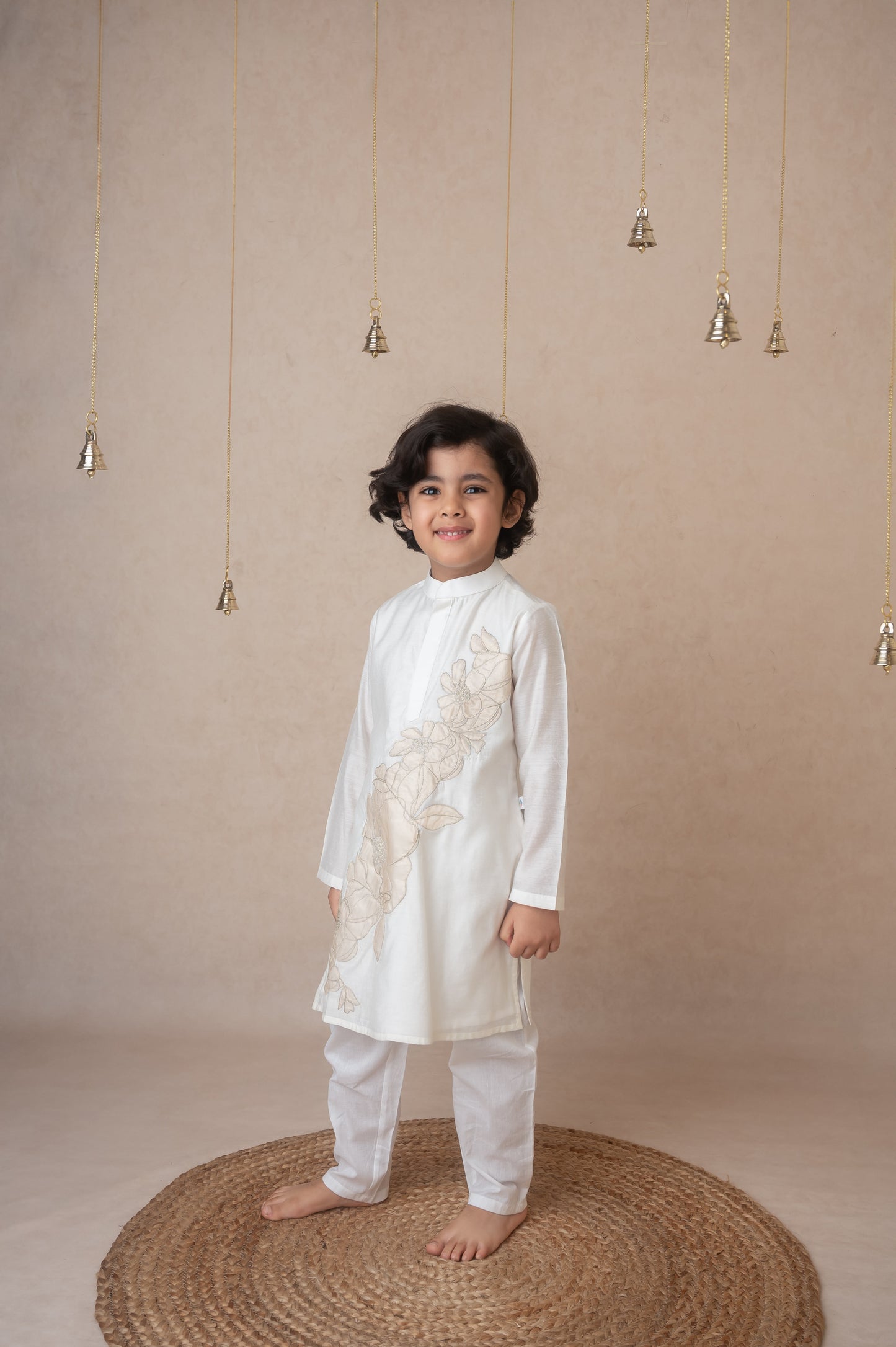 Ivory gold applique kurta set for infant boys