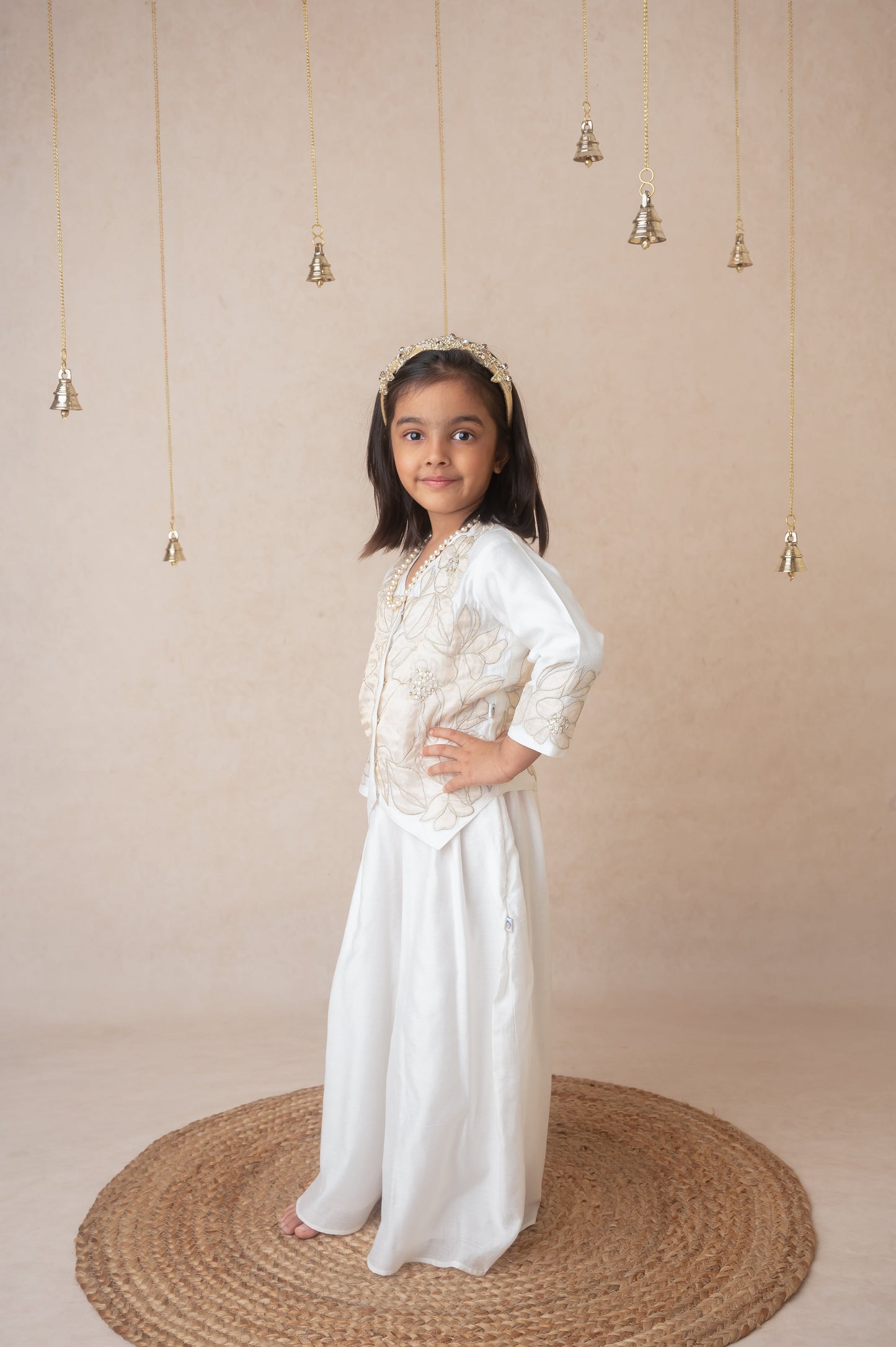 Ivory gold applique sharara jacket set