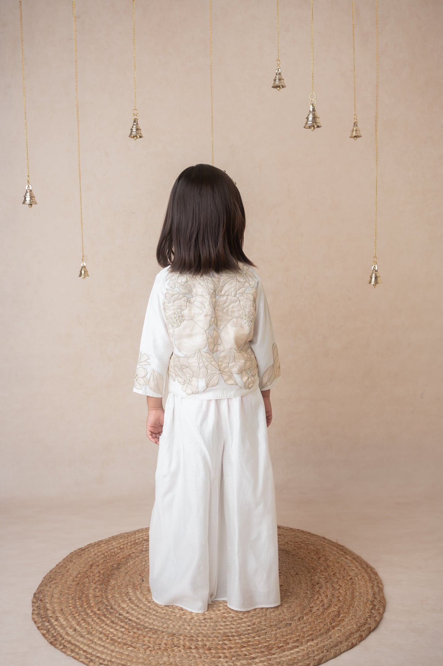 Ivory gold applique sharara jacket set