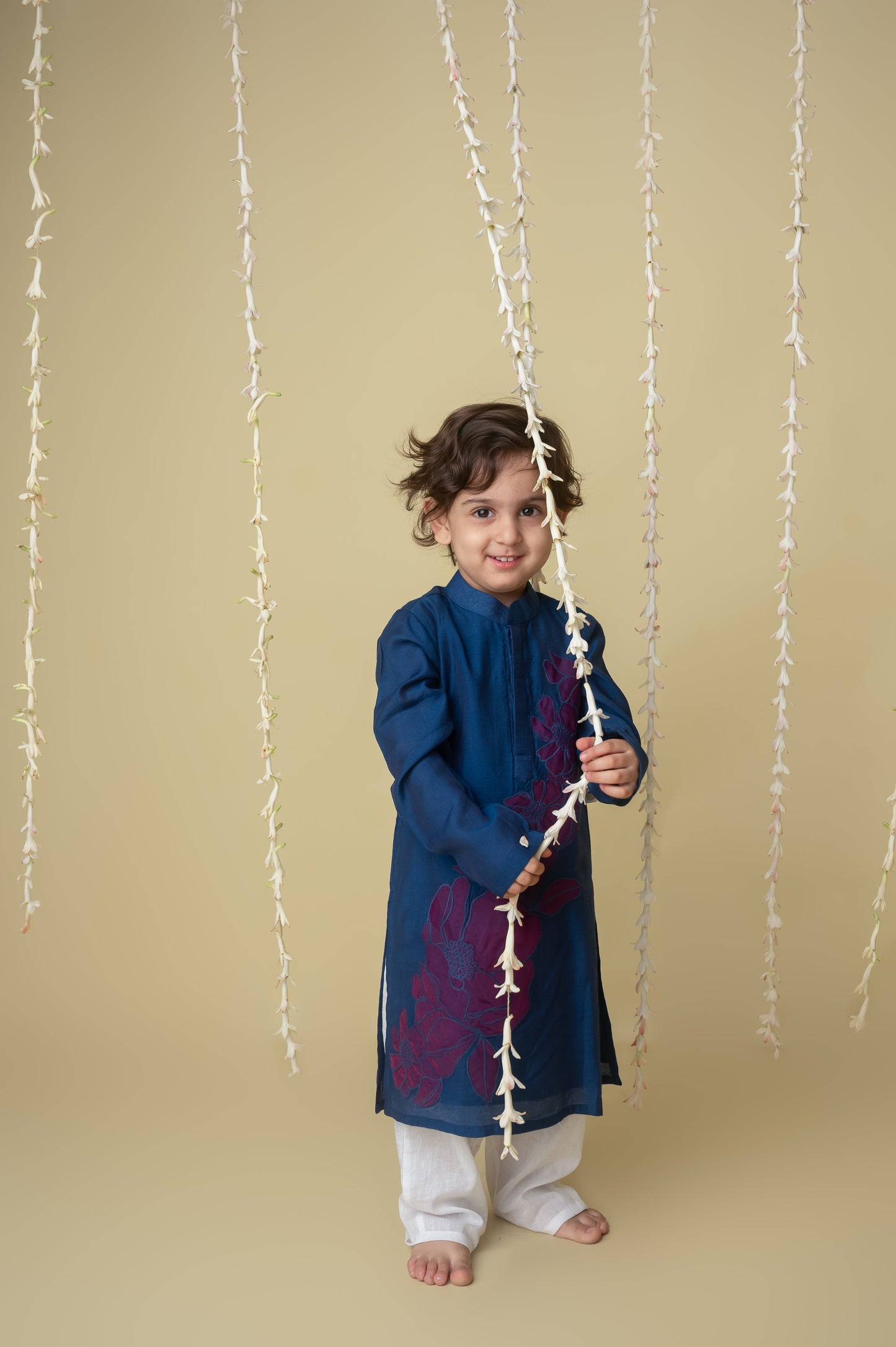 Midnight gold applique kurta set for infant boys