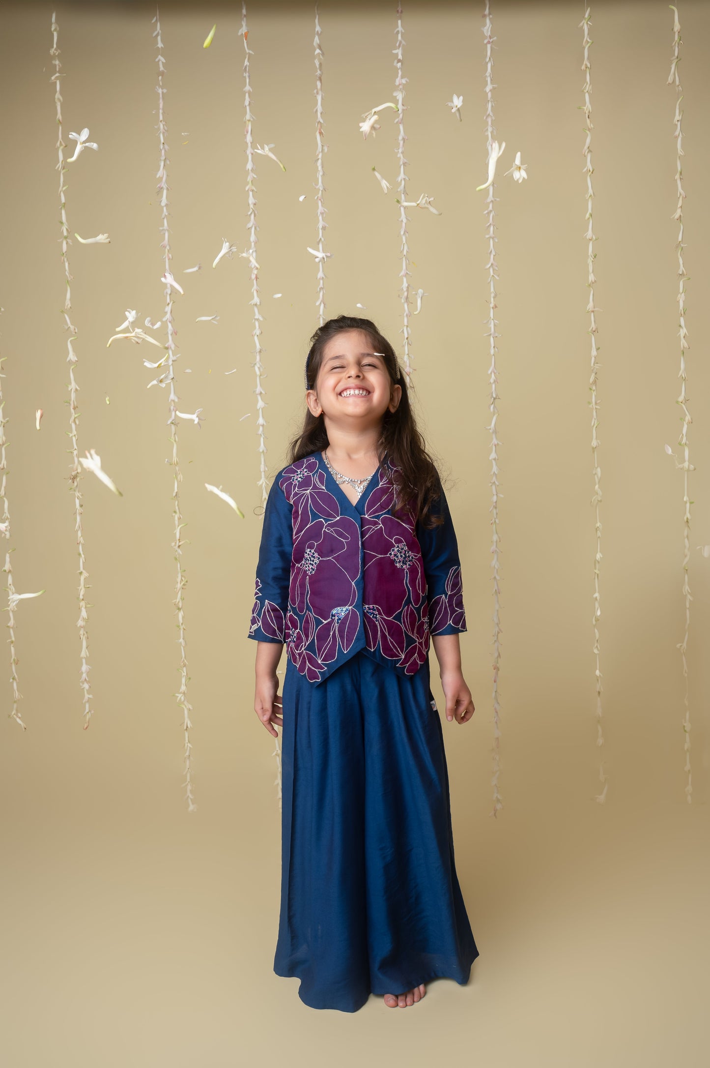 Midnight gold applique sharara jacket set