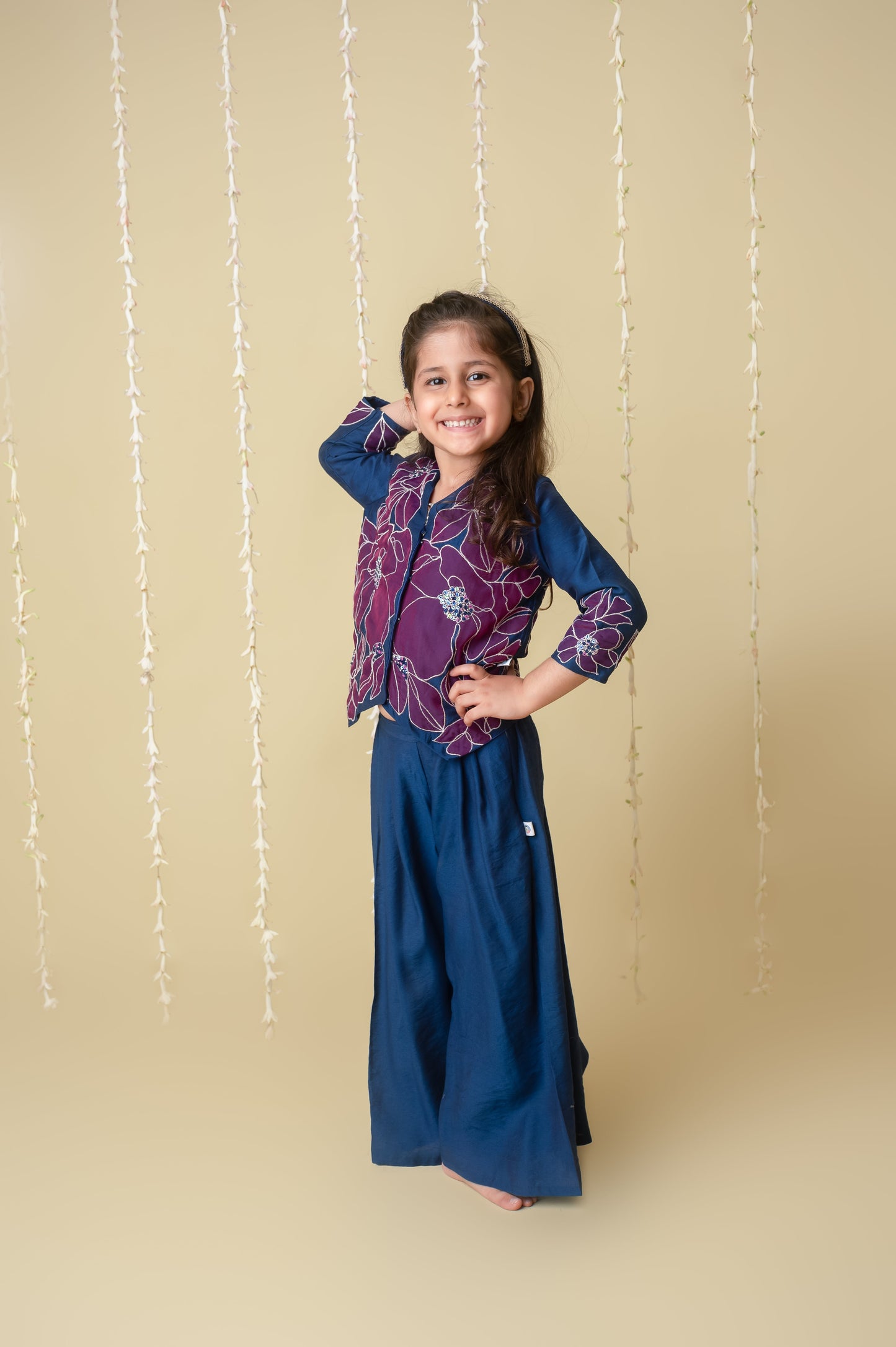 Midnight gold applique sharara jacket set