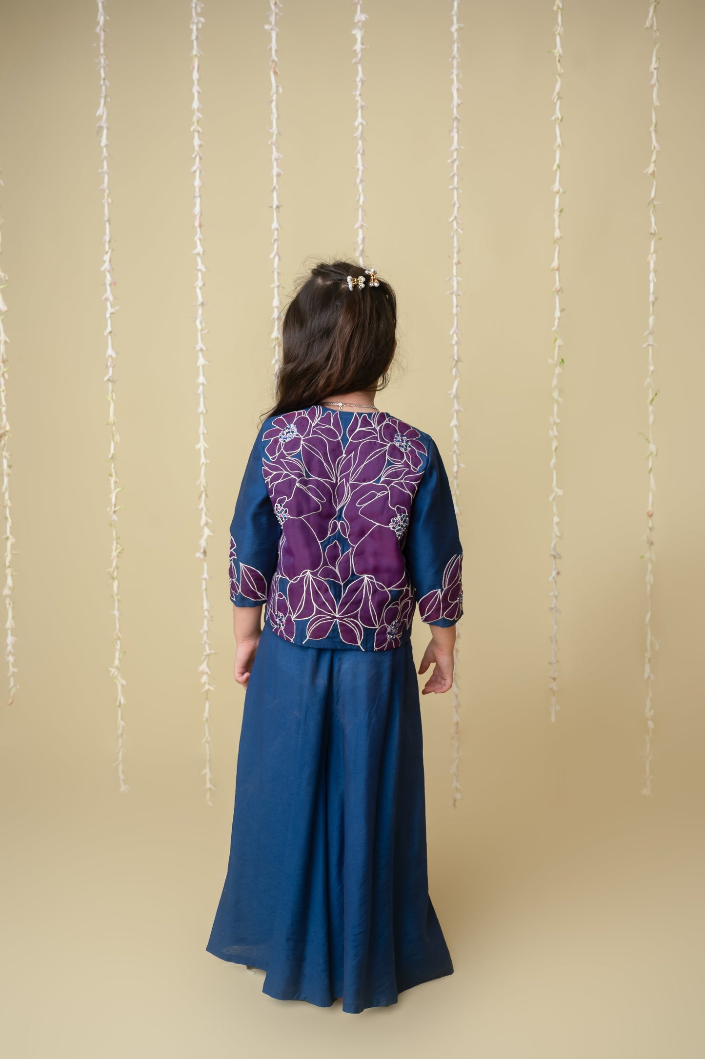 Midnight gold applique sharara jacket set