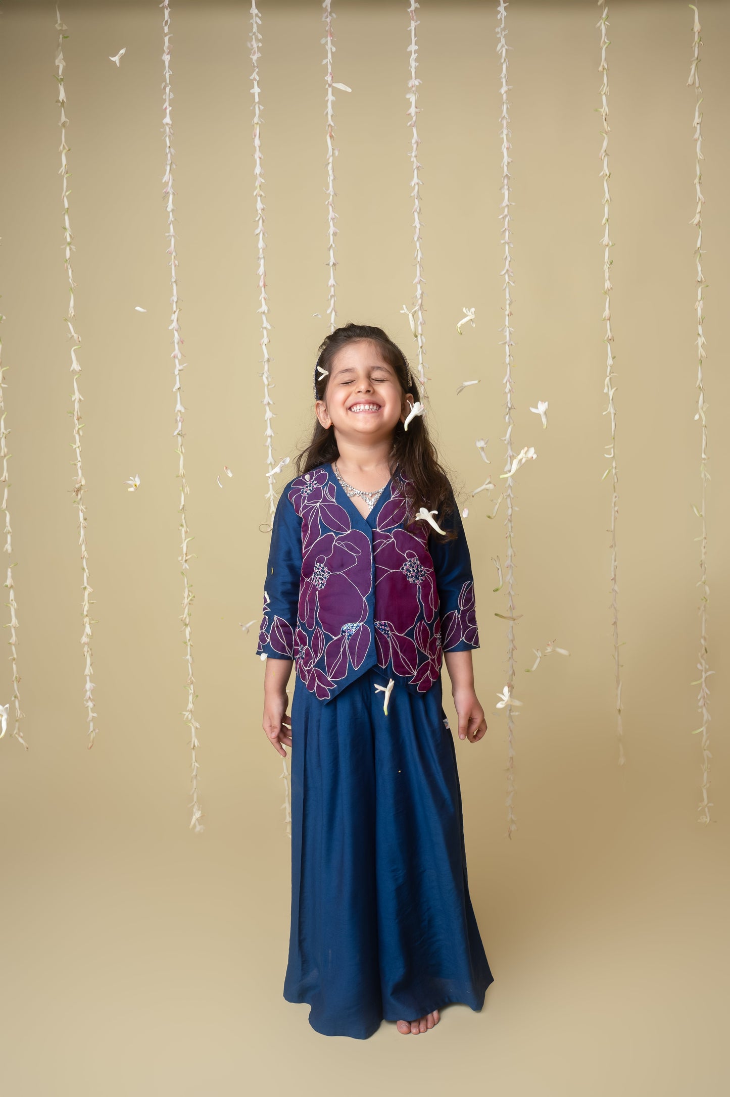 Midnight gold applique sharara jacket set