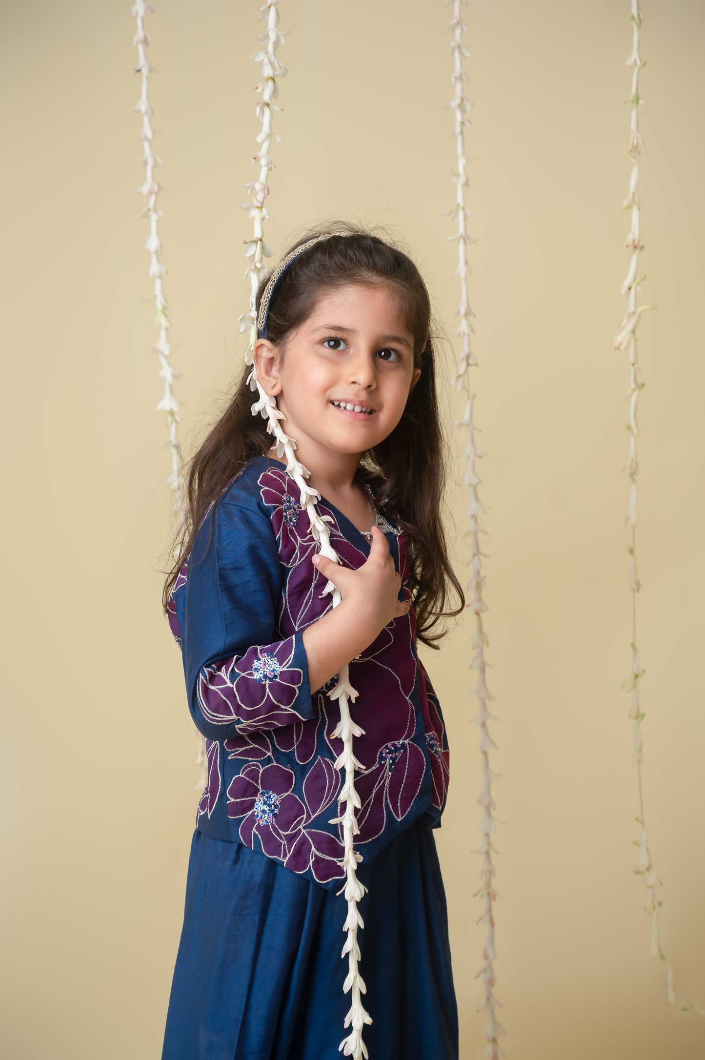 Midnight gold applique sharara jacket set