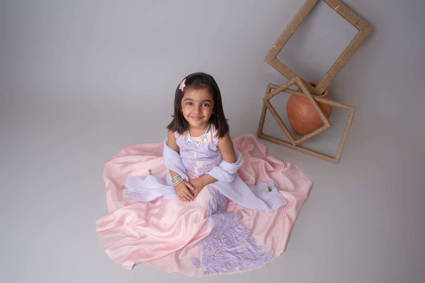 Pink floral applique lehnga set for infant girls