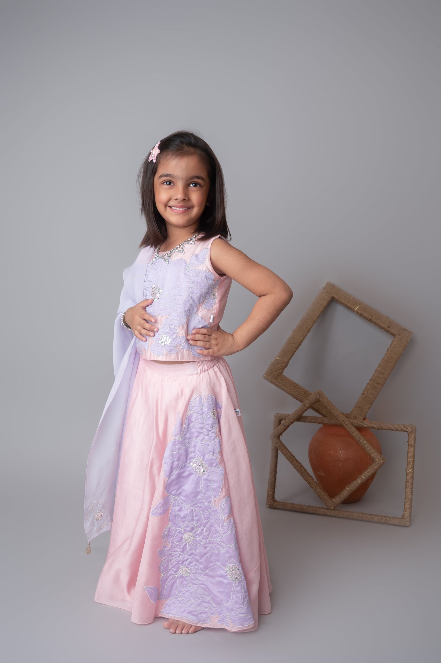 Pink floral applique lehnga set