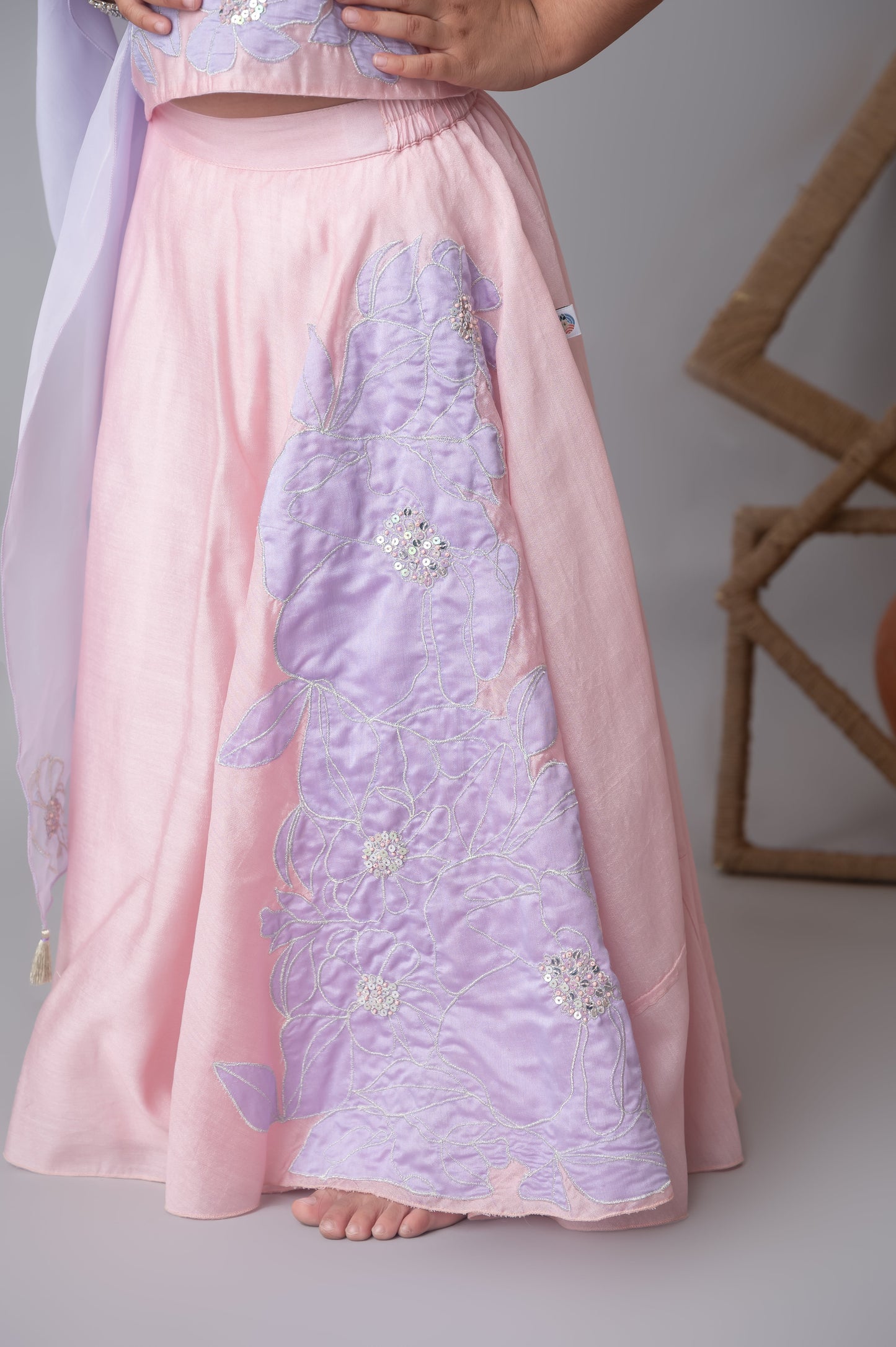 Pink floral applique lehnga set for infant girls