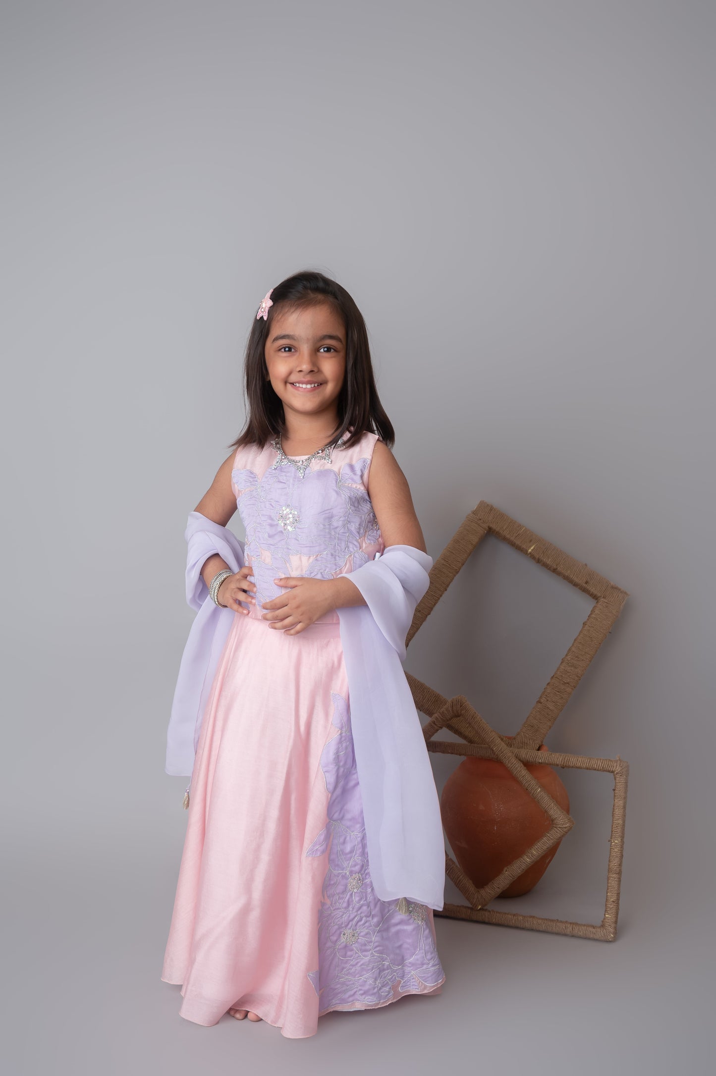 Pink floral applique lehnga set for infant girls