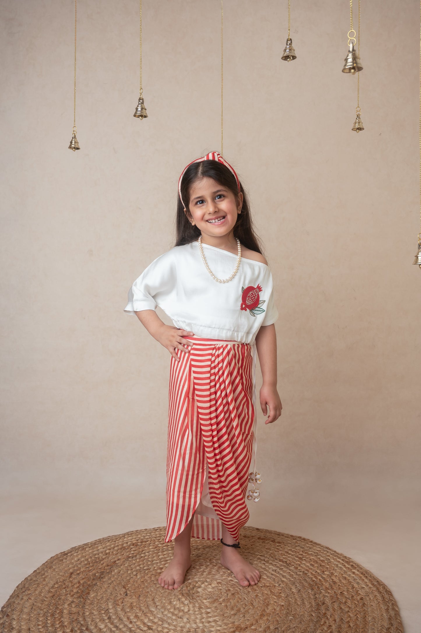 Pomegranate off shoulder top and draped skirt set for infant girls