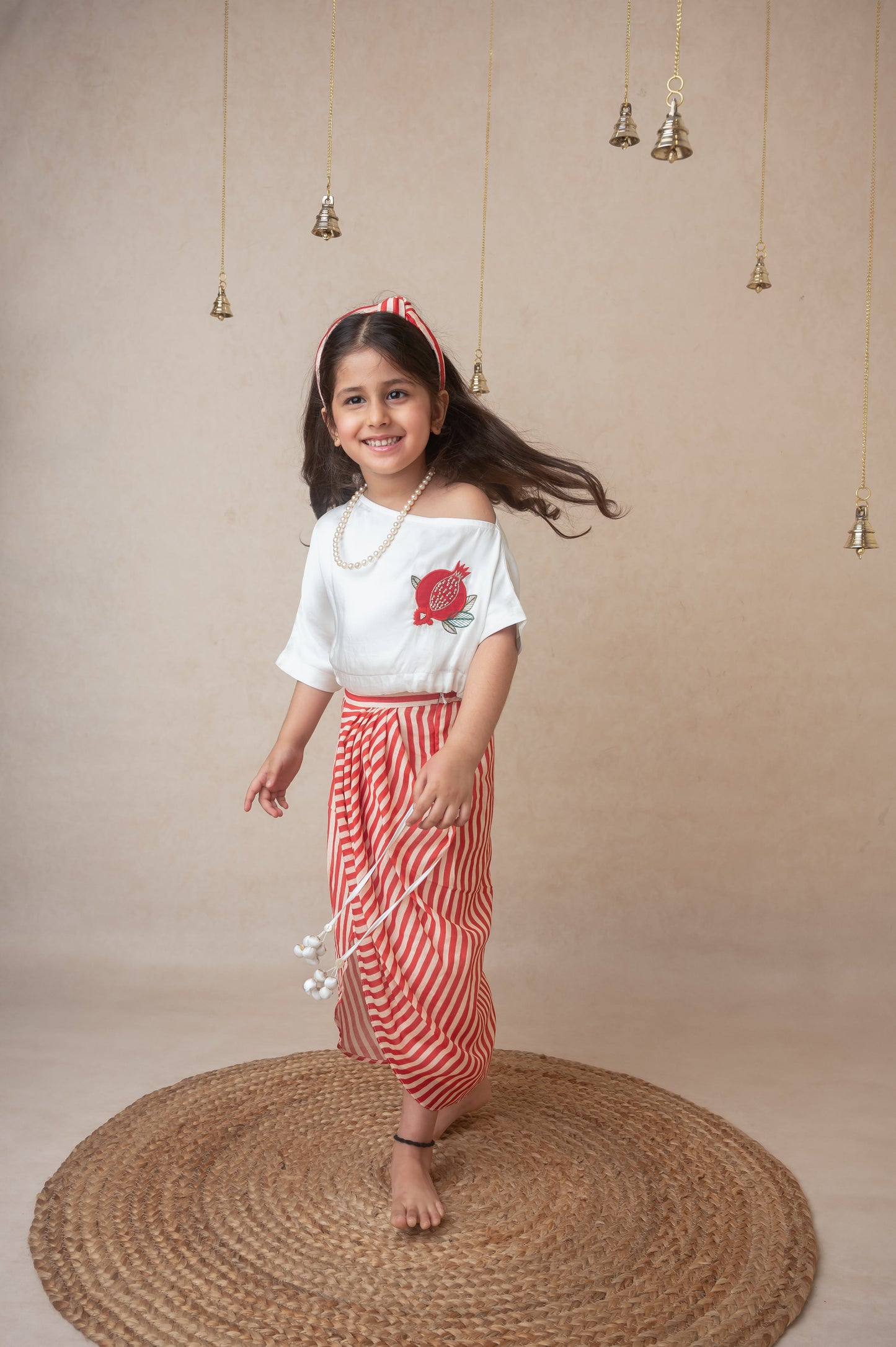 Pomegranate off shoulder top and draped skirt set for infant girls