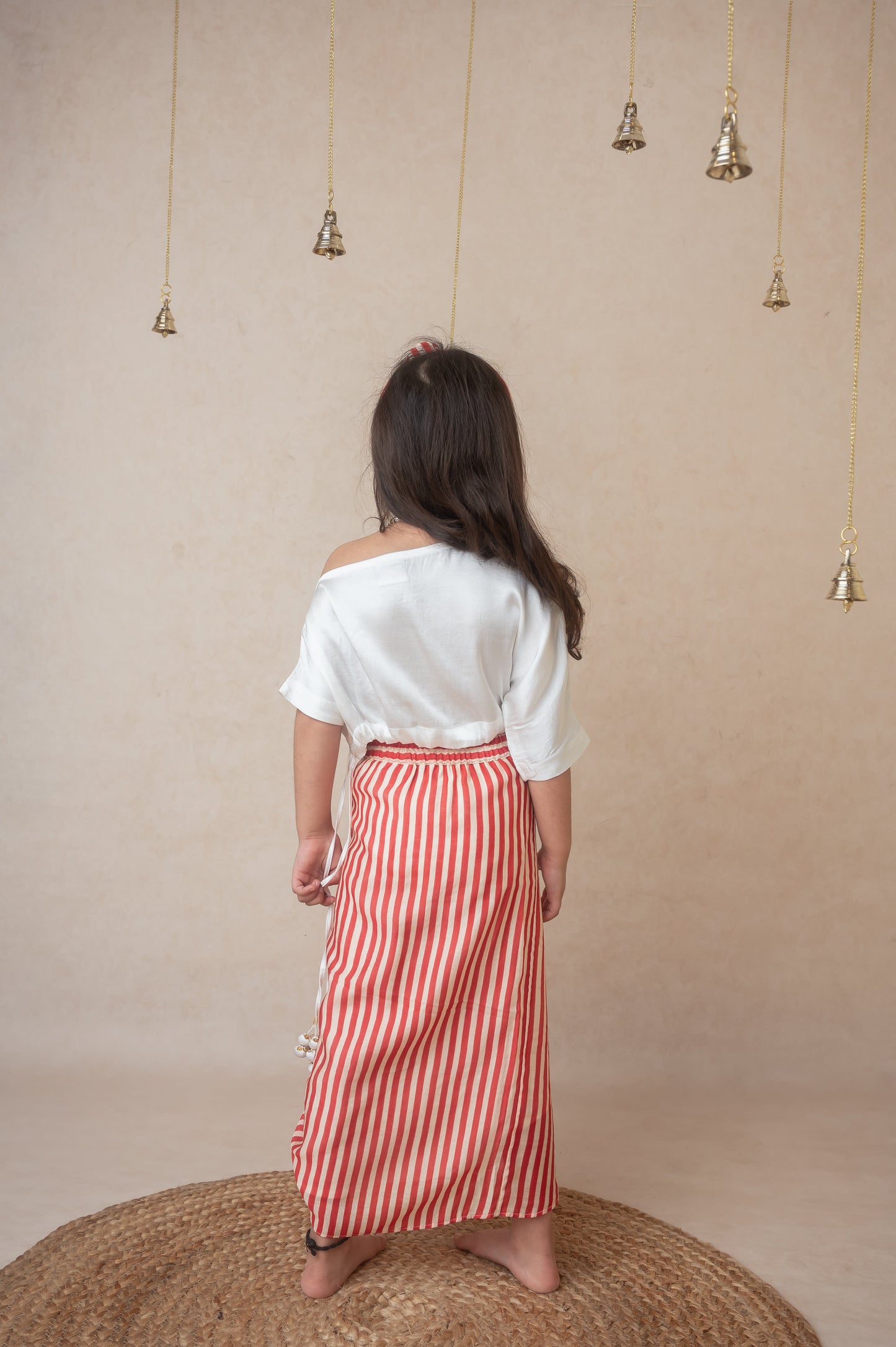 Pomegranate off shoulder top and draped skirt set for infant girls