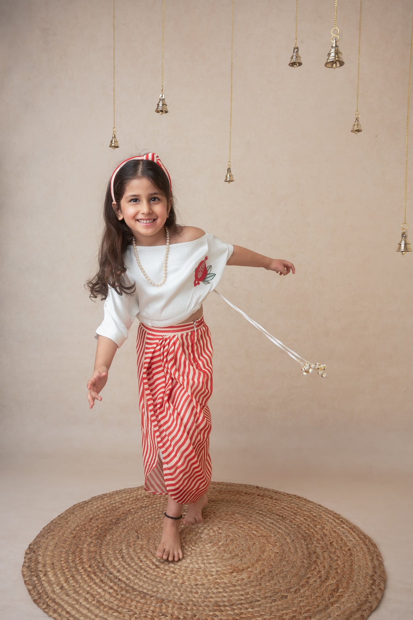 Pomegranate off shoulder top and draped skirt set for infant girls