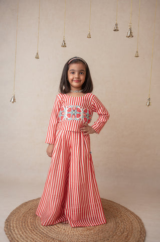 Pomegranate striped sharara set