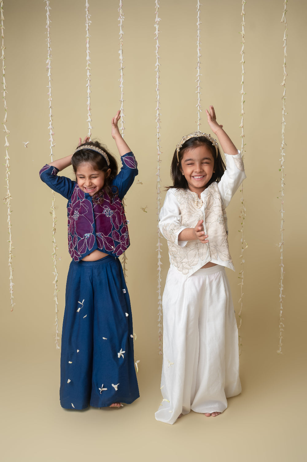 Midnight gold applique sharara jacket set