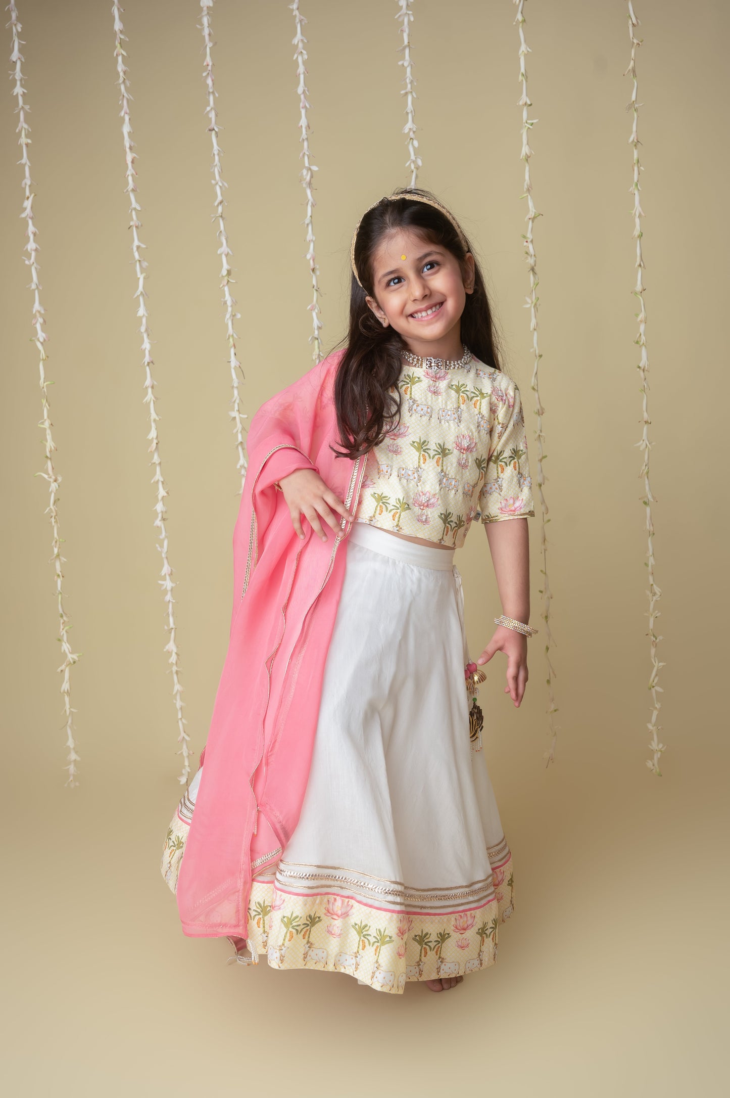Traditional pichwai printed lehnga set for infant girls