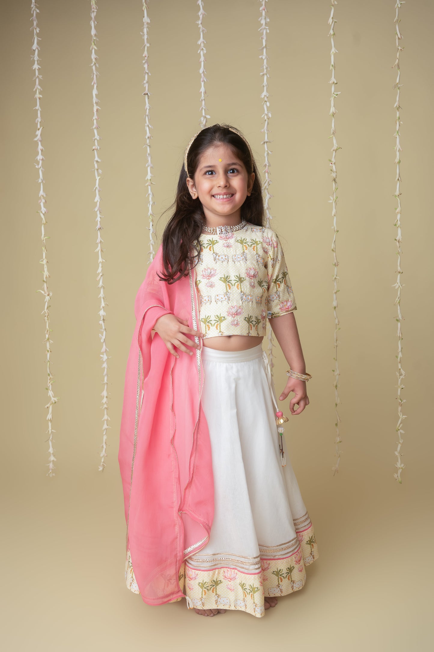 Traditional pichwai printed lehnga set for infant girls