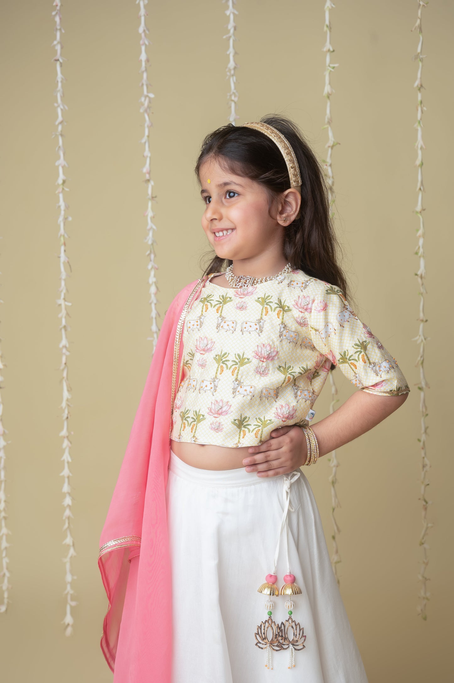 Traditional pichwai printed lehnga set for infant girls