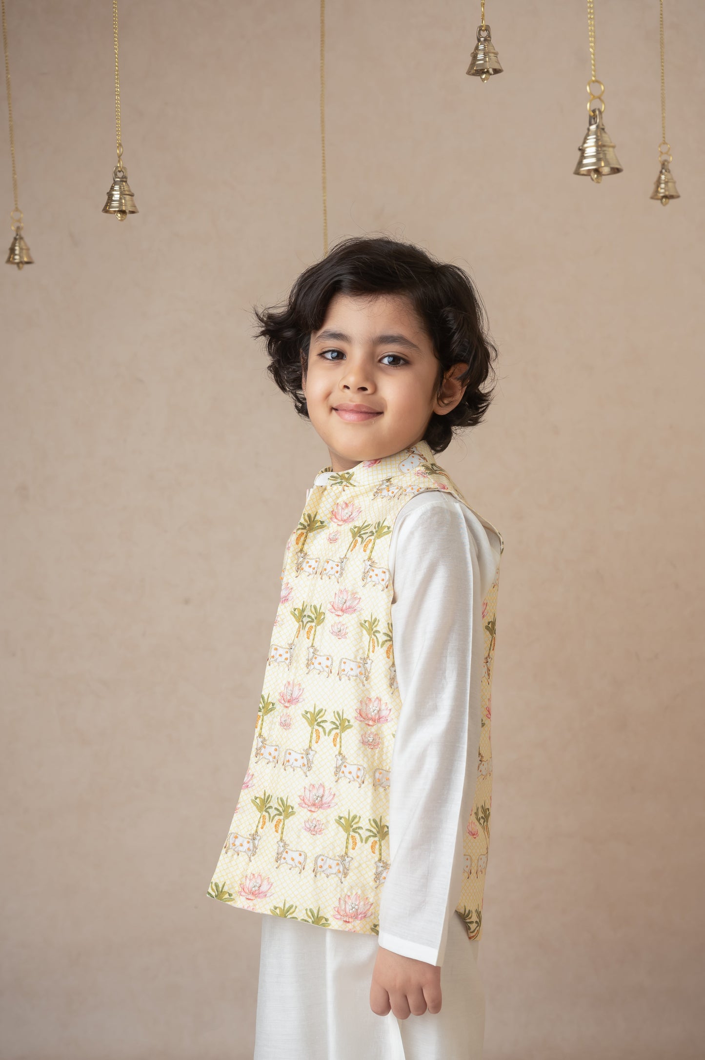 Traditional pichwai printed bundhgala and kurta set