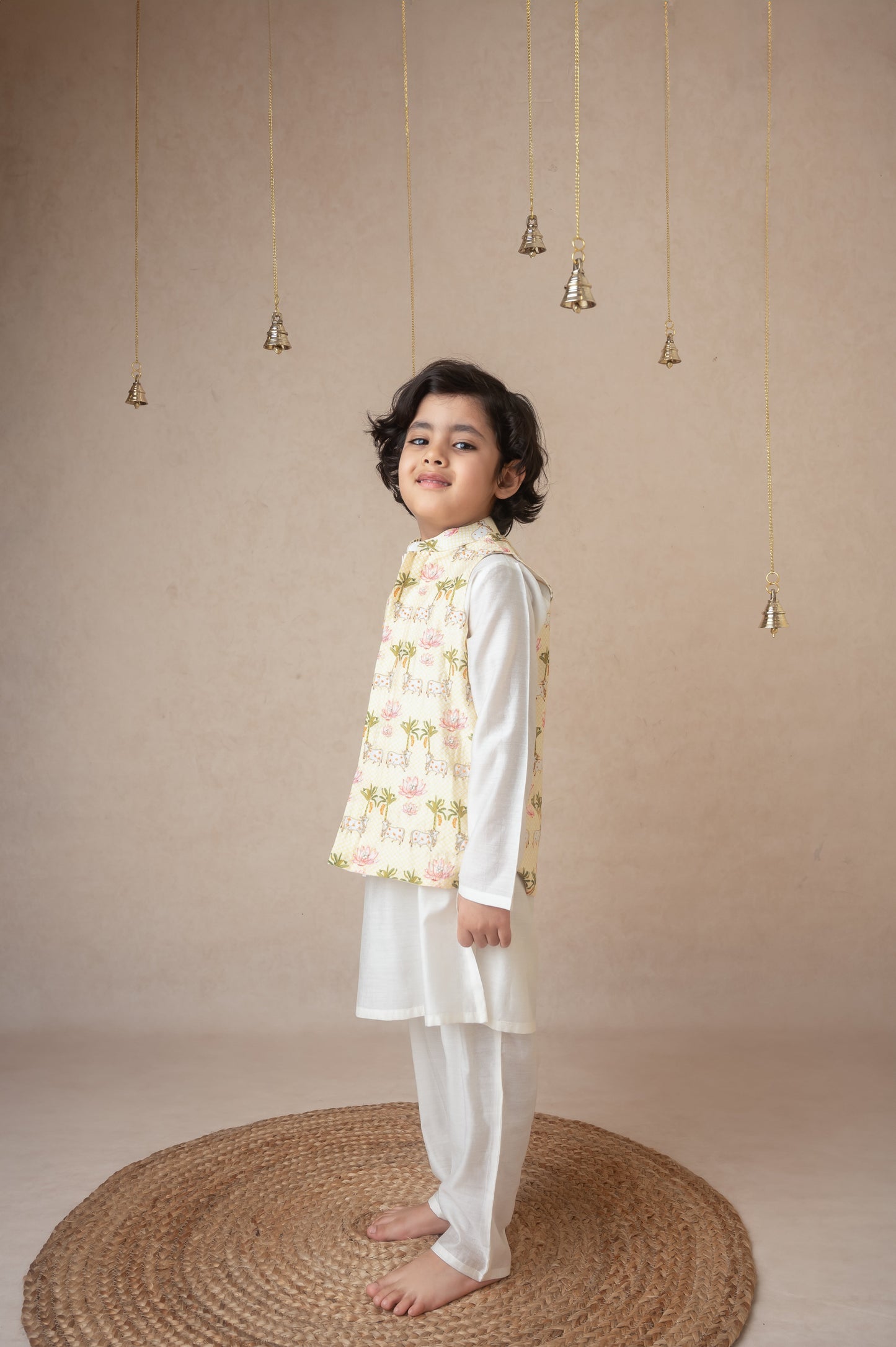 Traditional pichwai printed bundhgala and kurta set