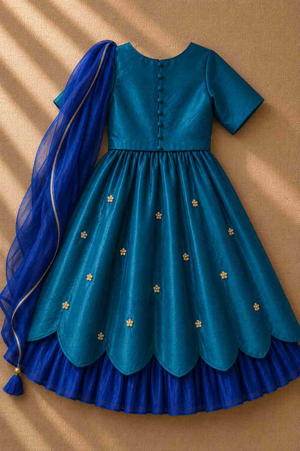 Teal embroidered lehenga set for girls