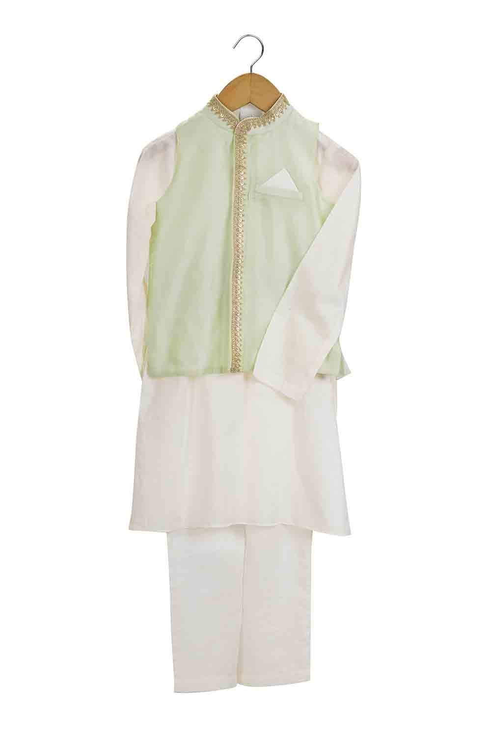 Mint beaten gold bandhgala set for boys