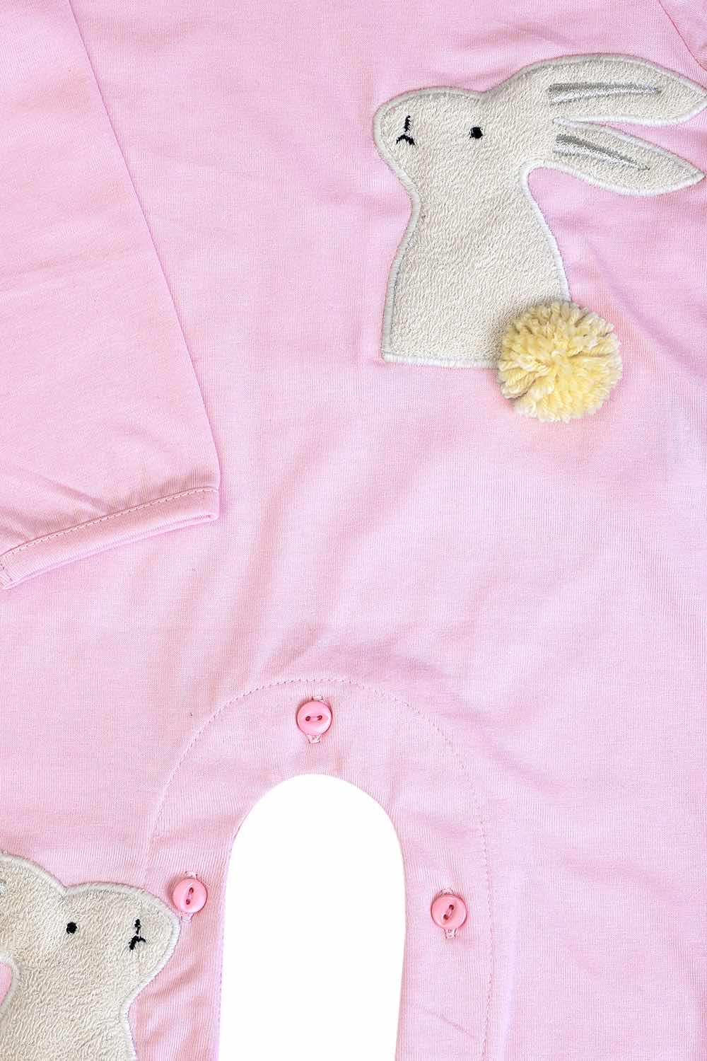 Fluffy embroidered bunny sleepsuit for girls