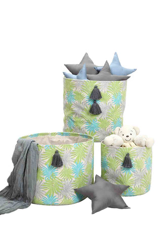 Mint foliage printed storage baskets