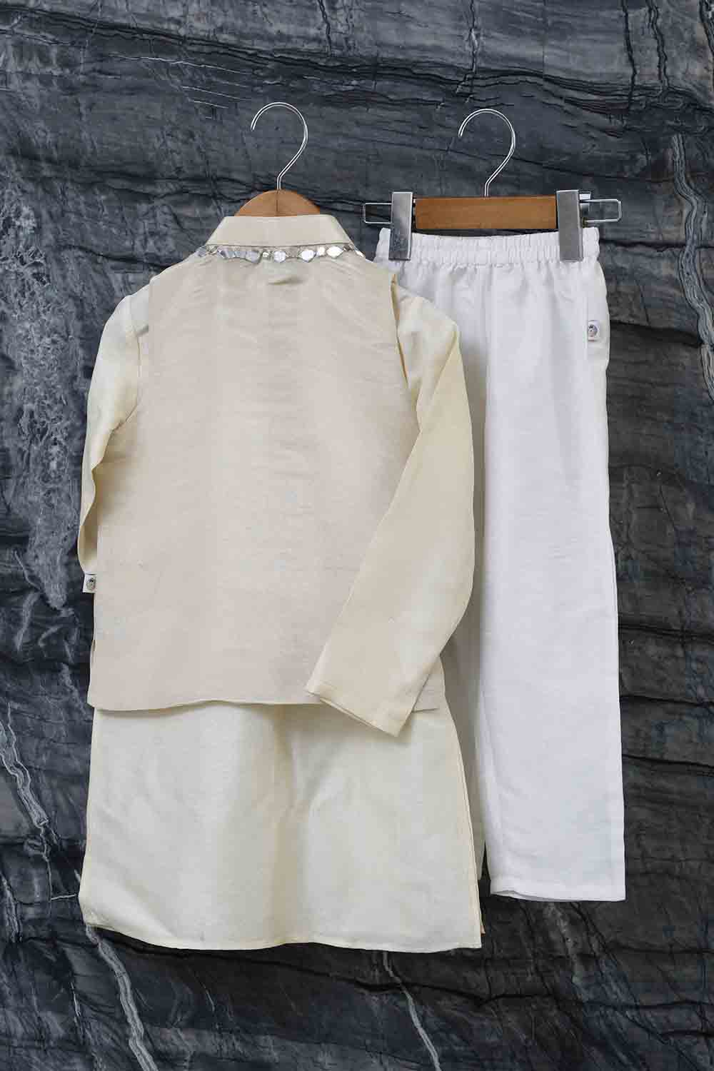 Mirror embroidery tissue bandhgala set