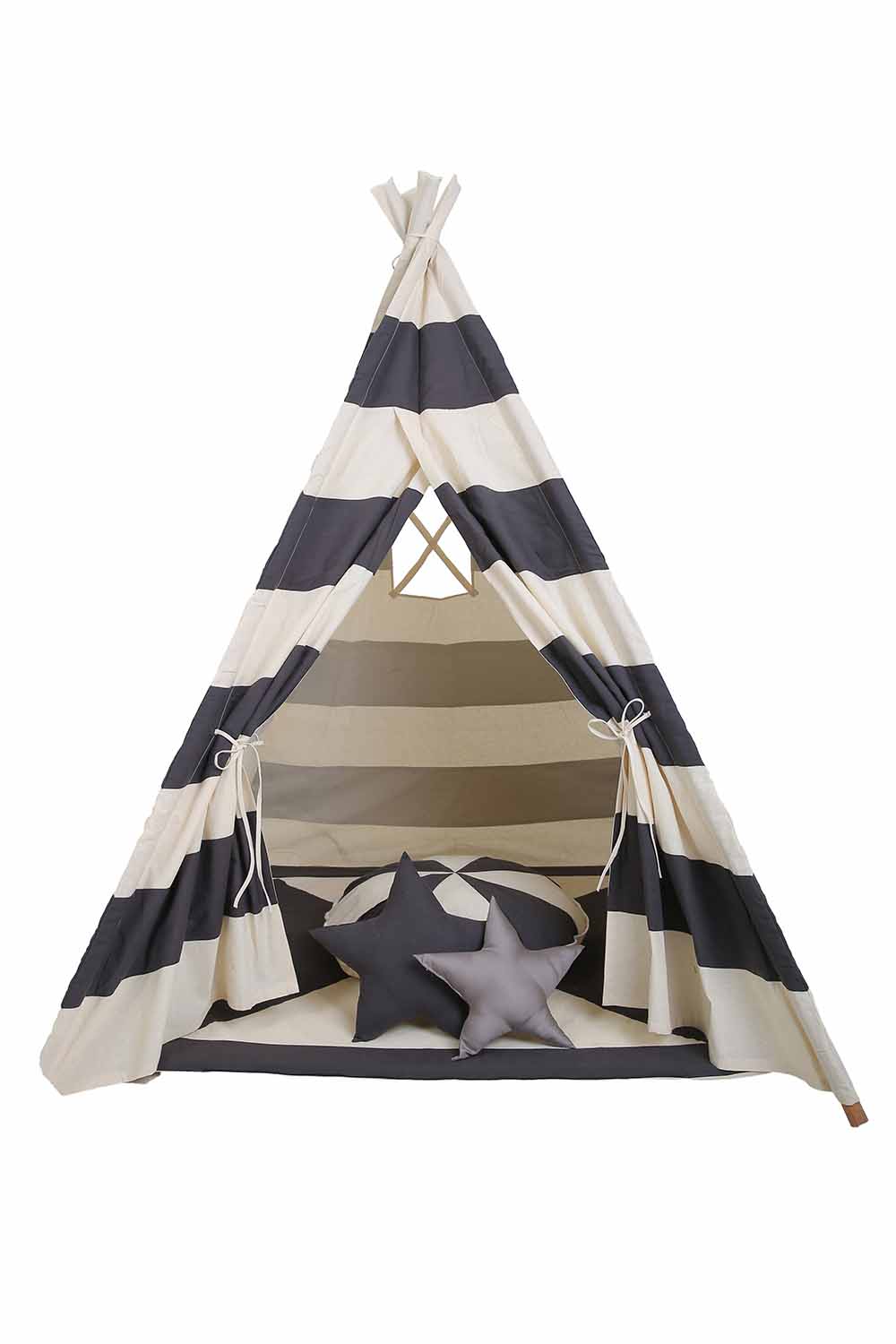 Grey striped tee pee tent with mat and cushions – MiDulceAny'a