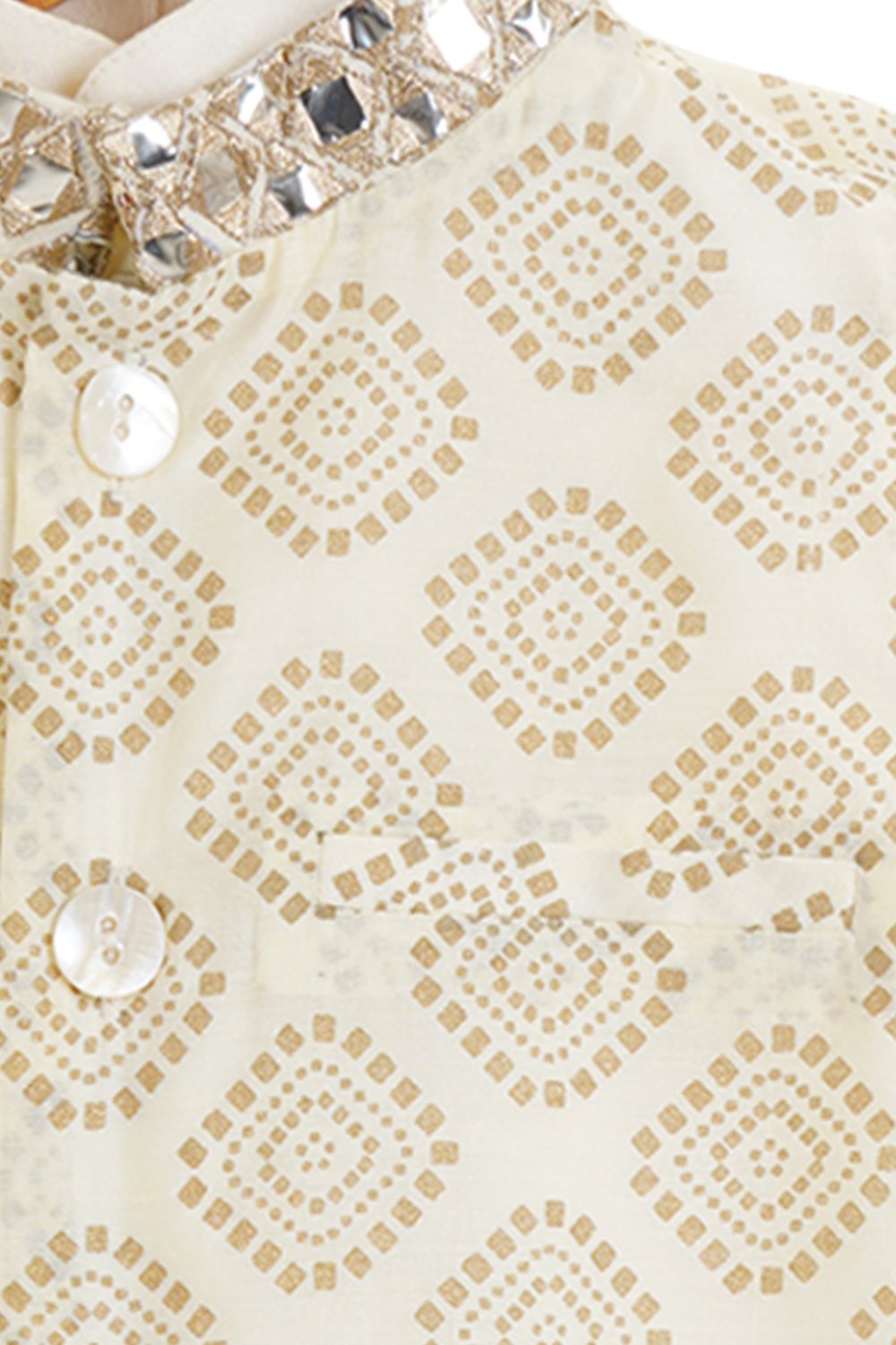 Ivory gold print bandhgala set for boys