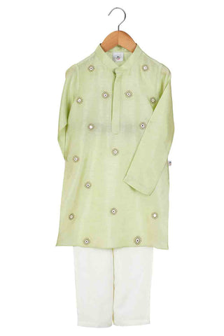 Mint all over embroidered kurta set for infant boys