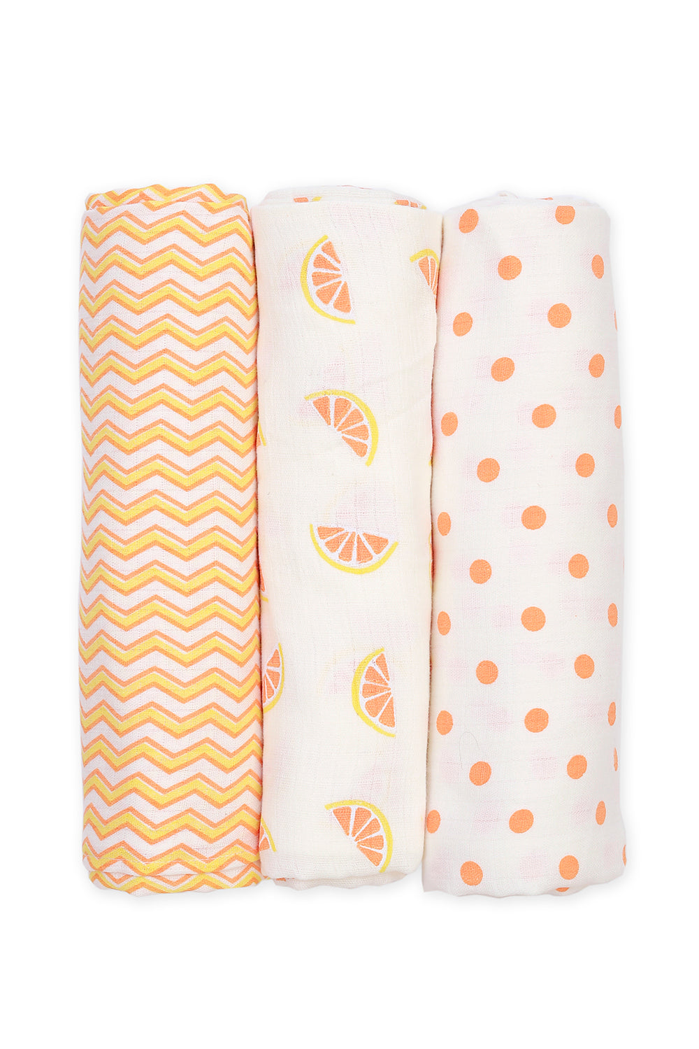 Set of 3 printed yellow orange swaddles