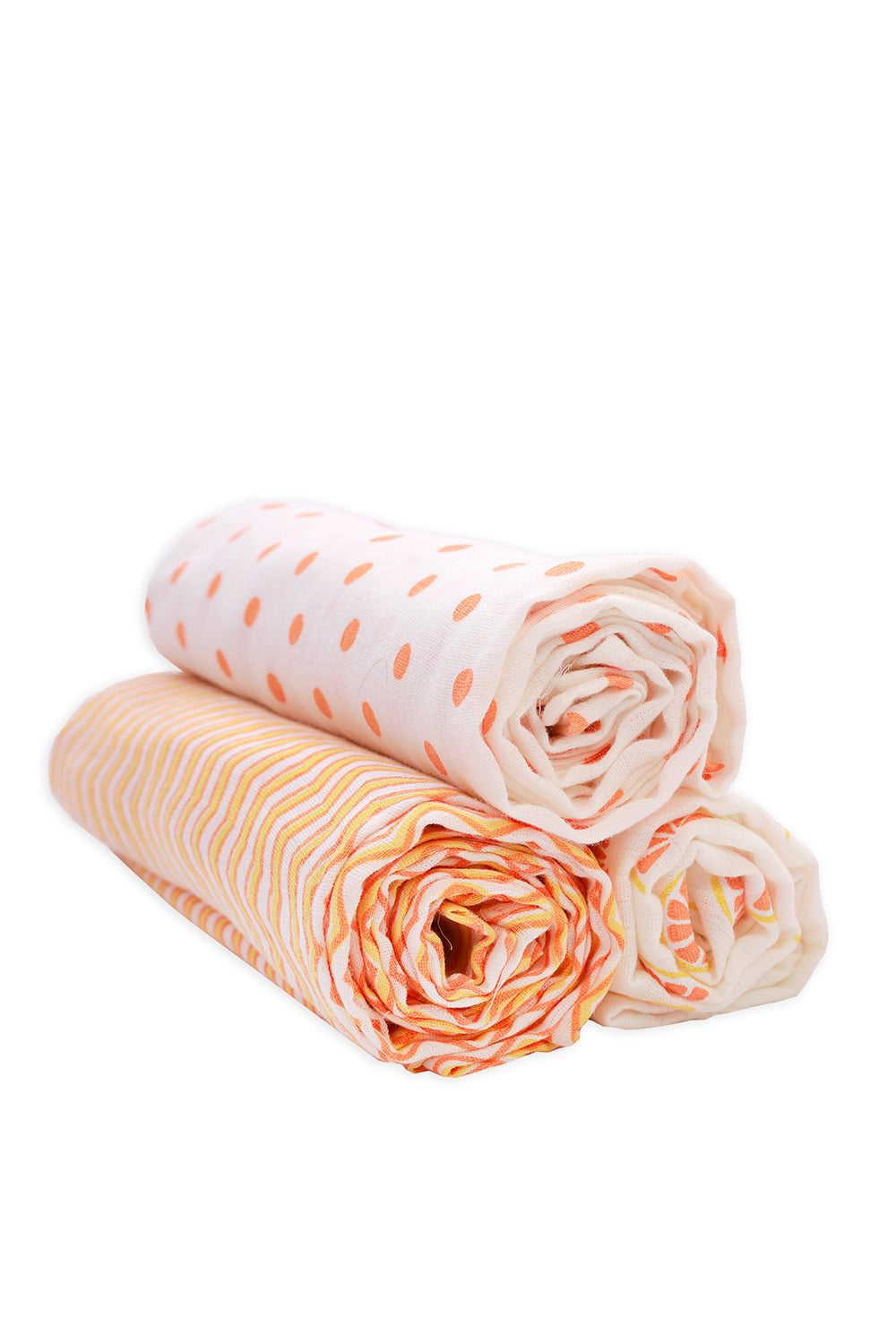 Set of 3 printed yellow orange swaddles