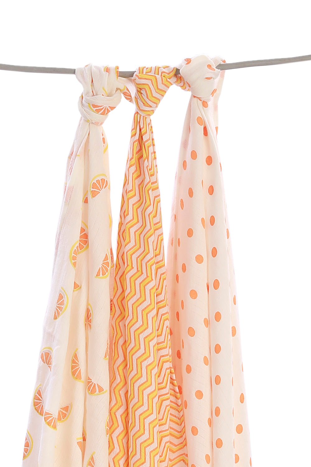 Set of 3 printed yellow orange swaddles